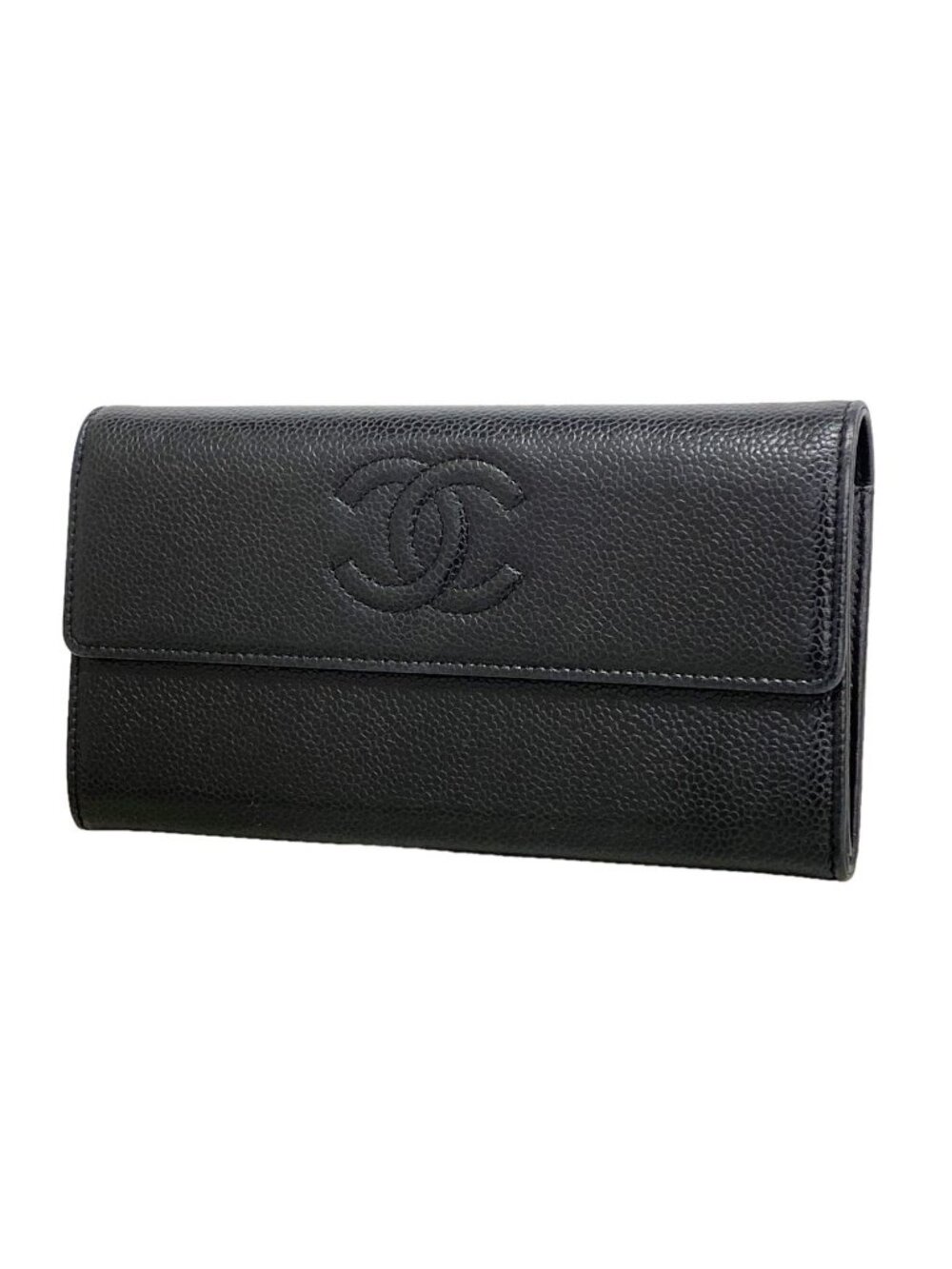 Chanel Wallet Caviar Leather Black Silver